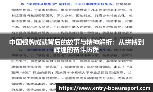 中国银牌成就背后的故事与精神解析：从拼搏到辉煌的奋斗历程